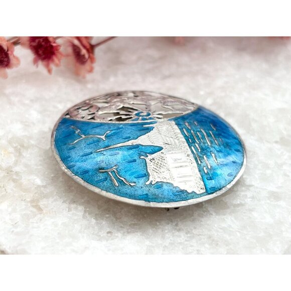 Mekkala Goddess Blue Enamel Siam Sterling Silver 925 Cutout Vintage Brooch - Picture 3 of 9